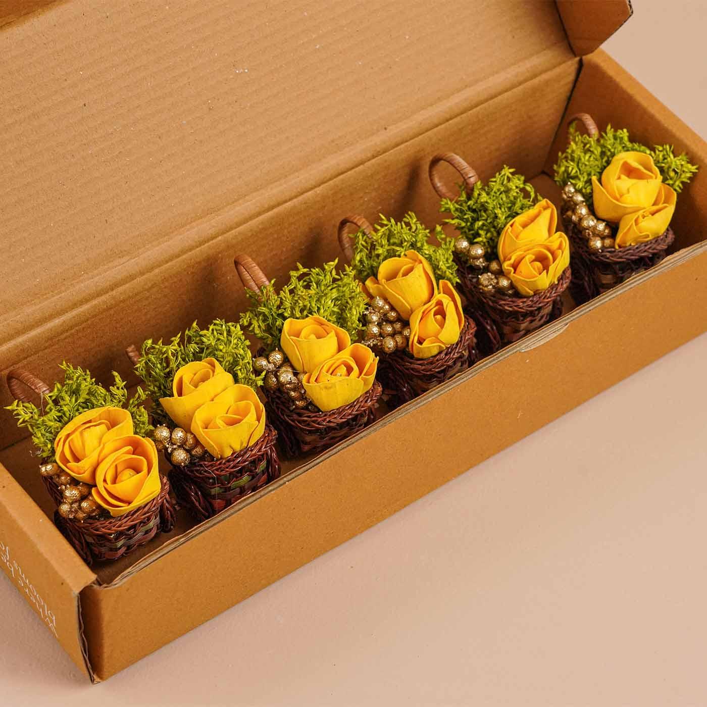 Floral Mini Yellow Basket (Set of 6)