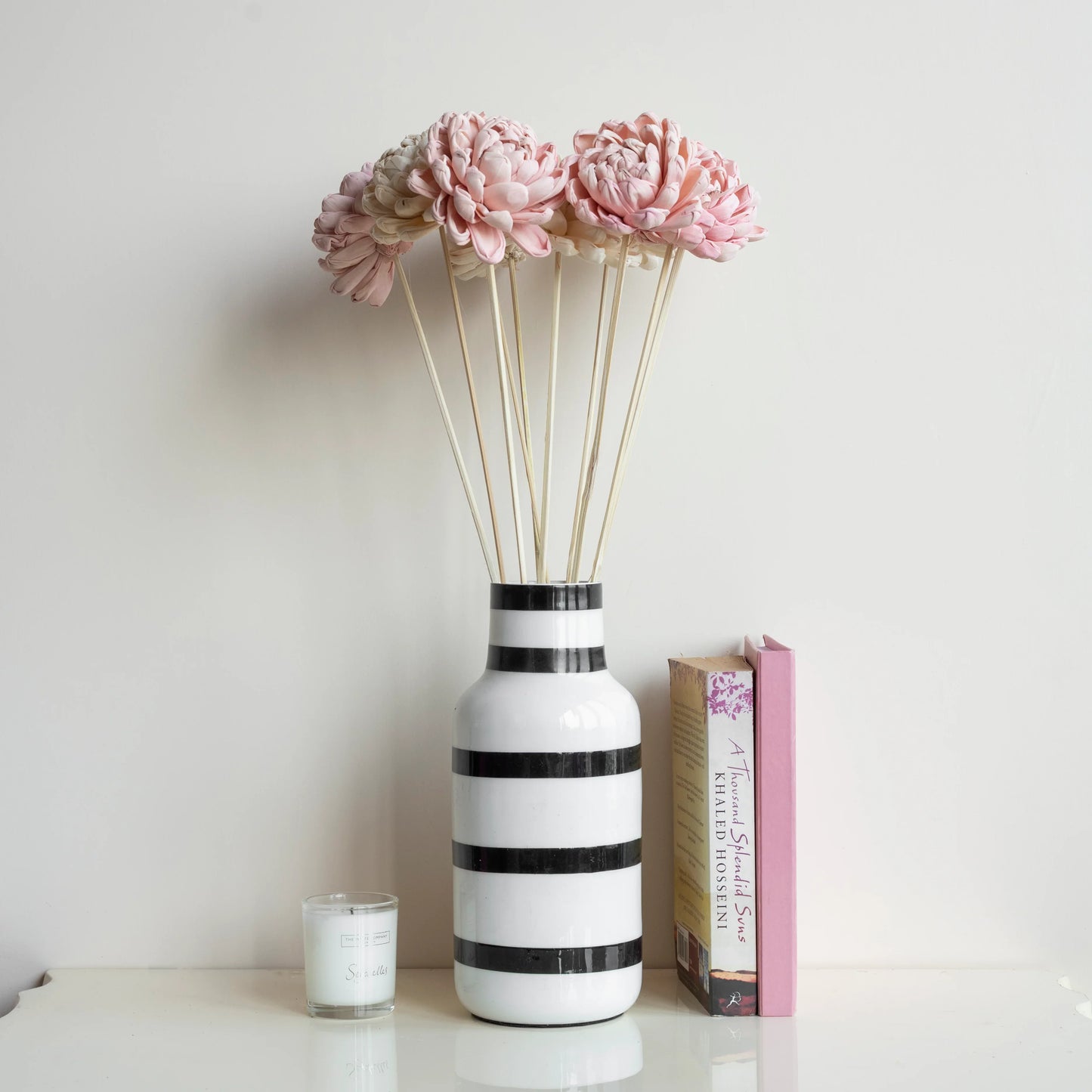 Blush Pink & White Sola Gardenia On Stem ( 5-5 Sticks )