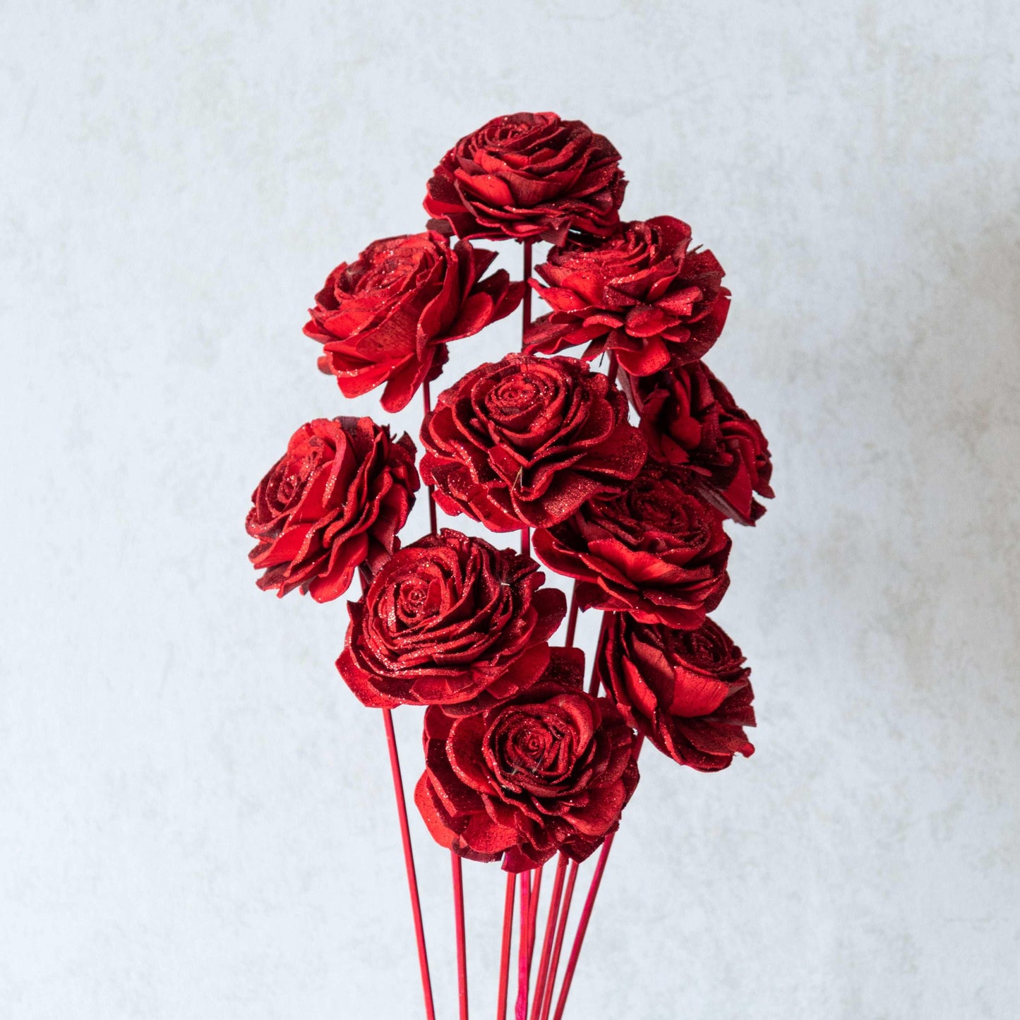 Red Glittery Roses (Set Of 10)