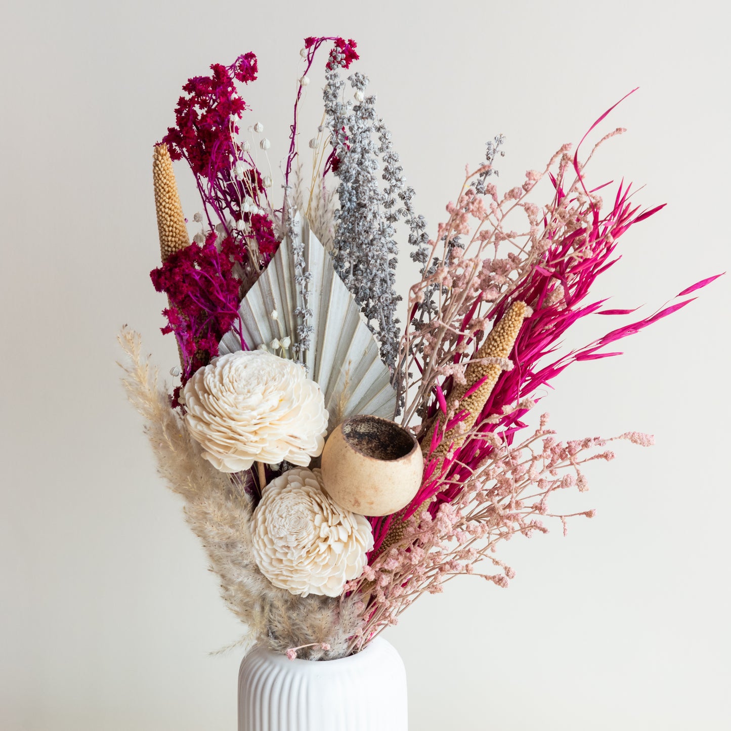 Blush Pink Bunch in a White Ribbed Vase