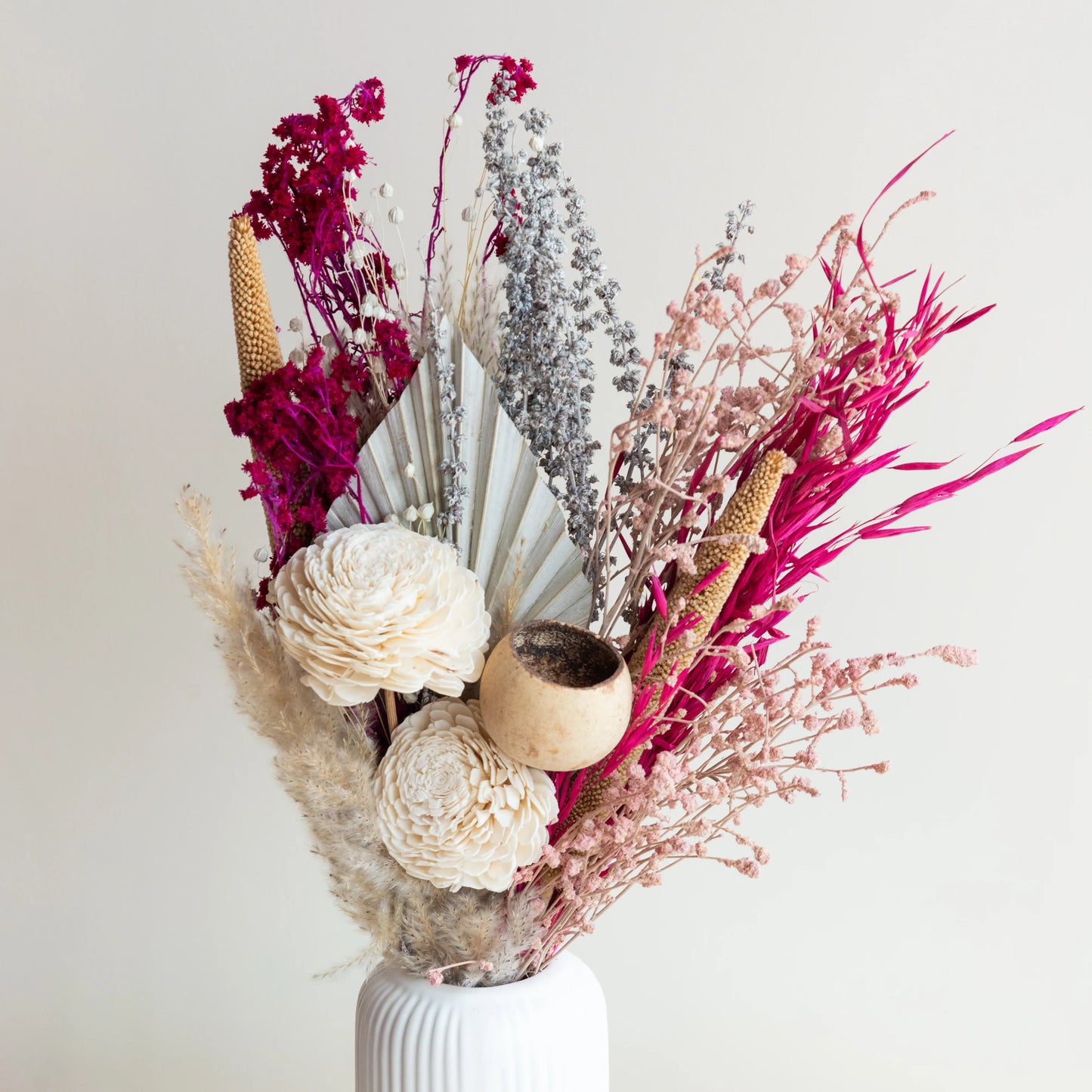 Blush Pink Bunch in a White Ribbed Vase