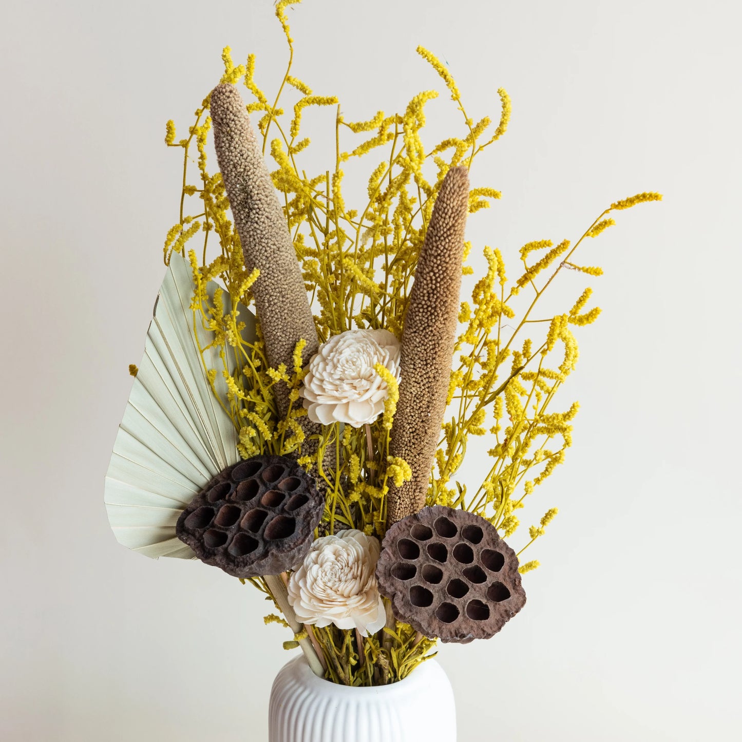 Sunlit Serenity Bunch in a White Ribbed Vase