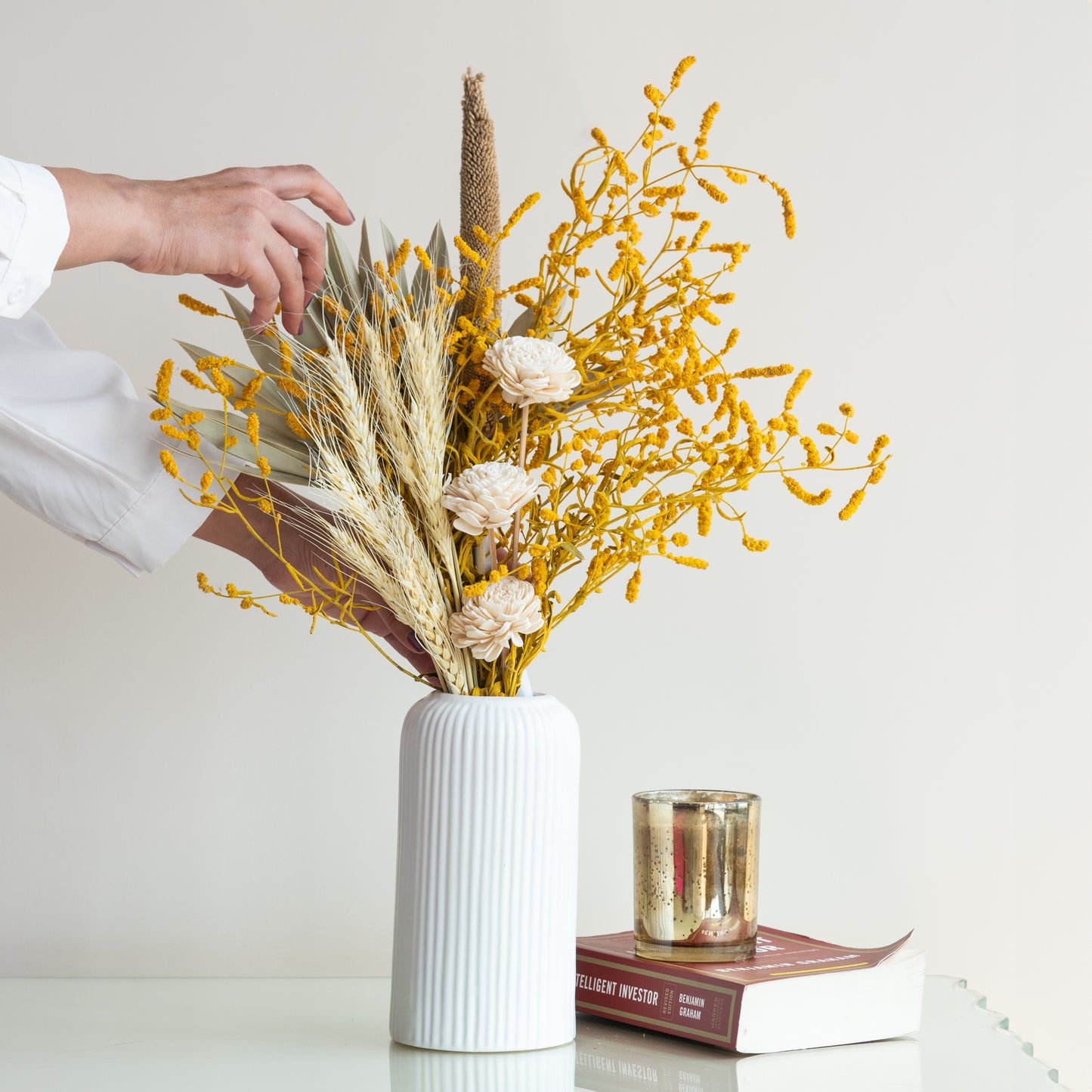 Sun-Kissed Oasis Bunch in a White Ribbed Vase