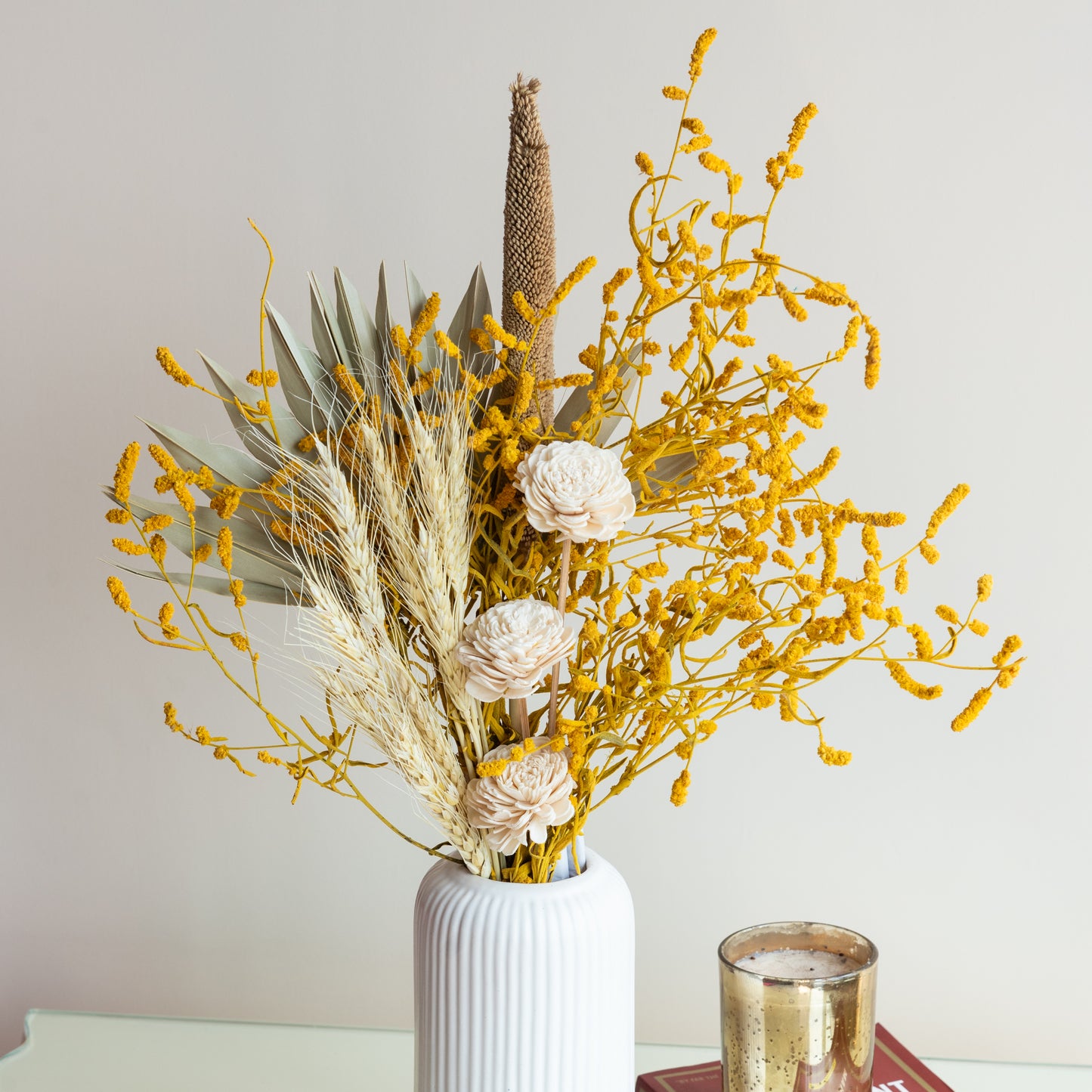 Sun-Kissed Oasis Bunch in a White Ribbed Vase