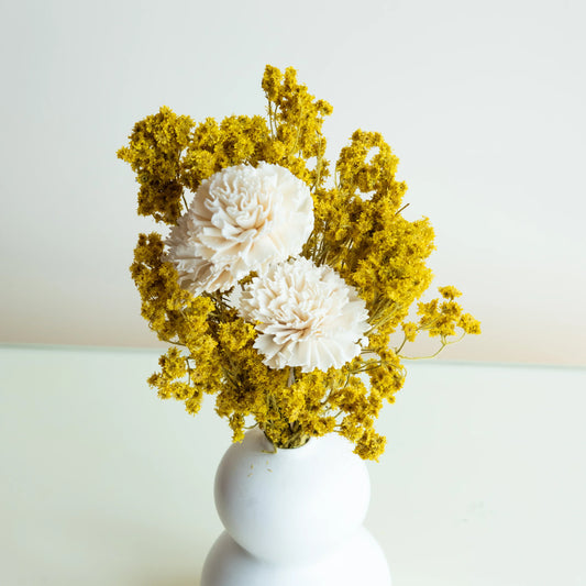 Yellow Gypsy and Carnation Bunch In a Double Layered Orb Vase