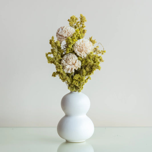 Green Gypsy and Carnation Bunch In a Double Layered Orb Vase