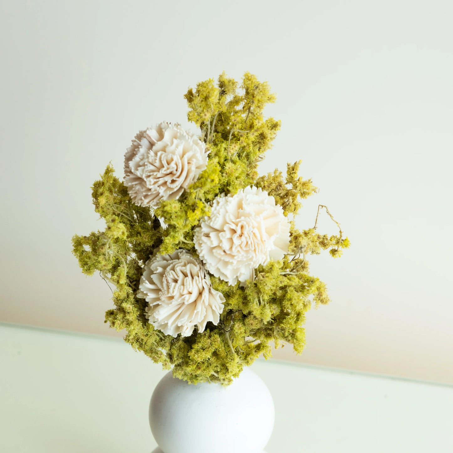 Green Gypsy and Carnation Bunch In a Double Layered Orb Vase