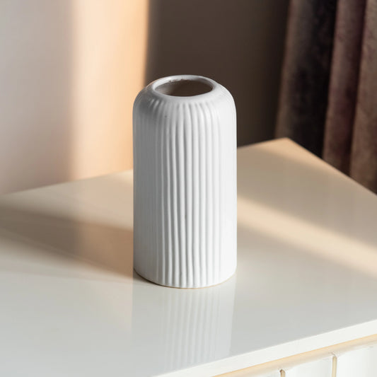 White Ribbed Vase
