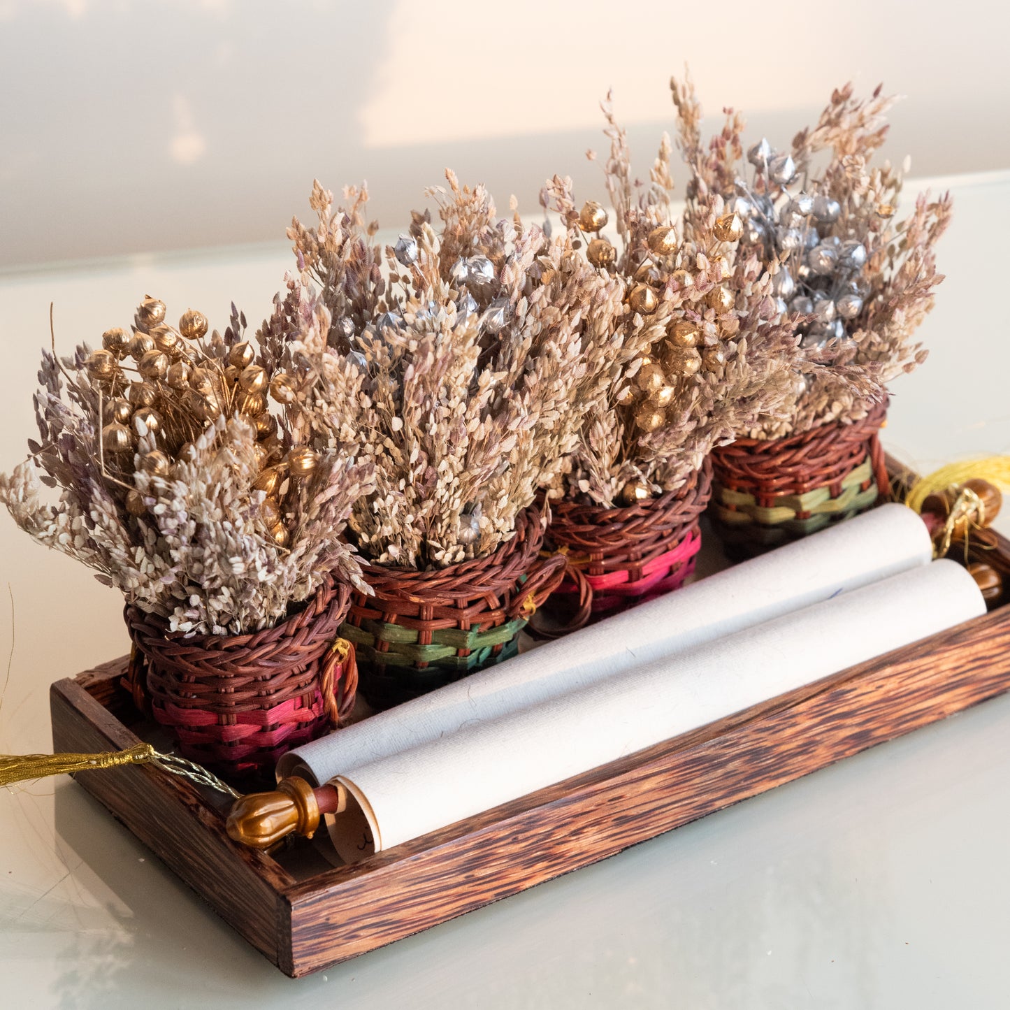 Floral Mini Basket- Gold and Silver (Set of 6)