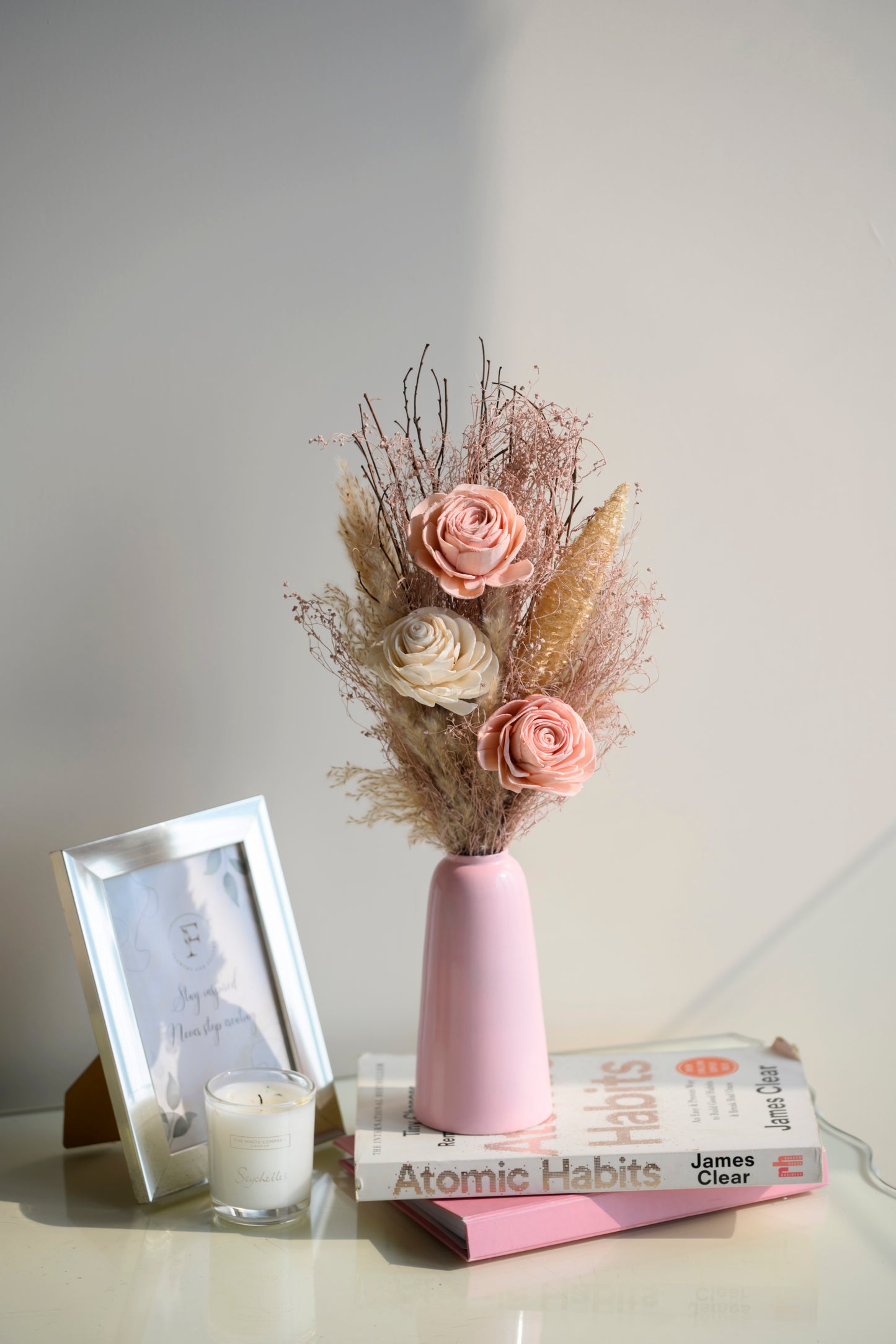 Pink Aura Bunch with Metal Vase