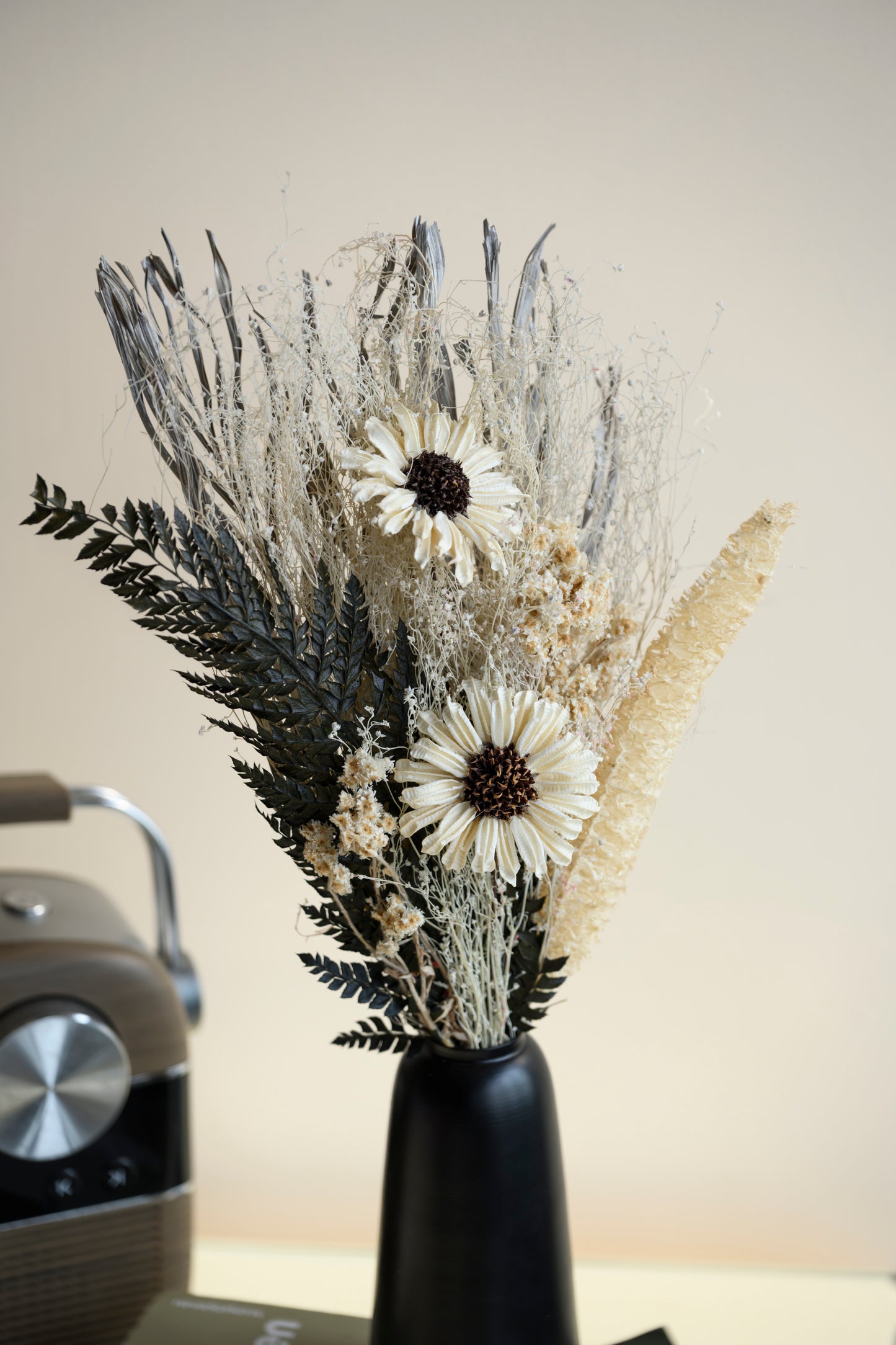 Luxe Ivory Dried Flowers with Metal Vase