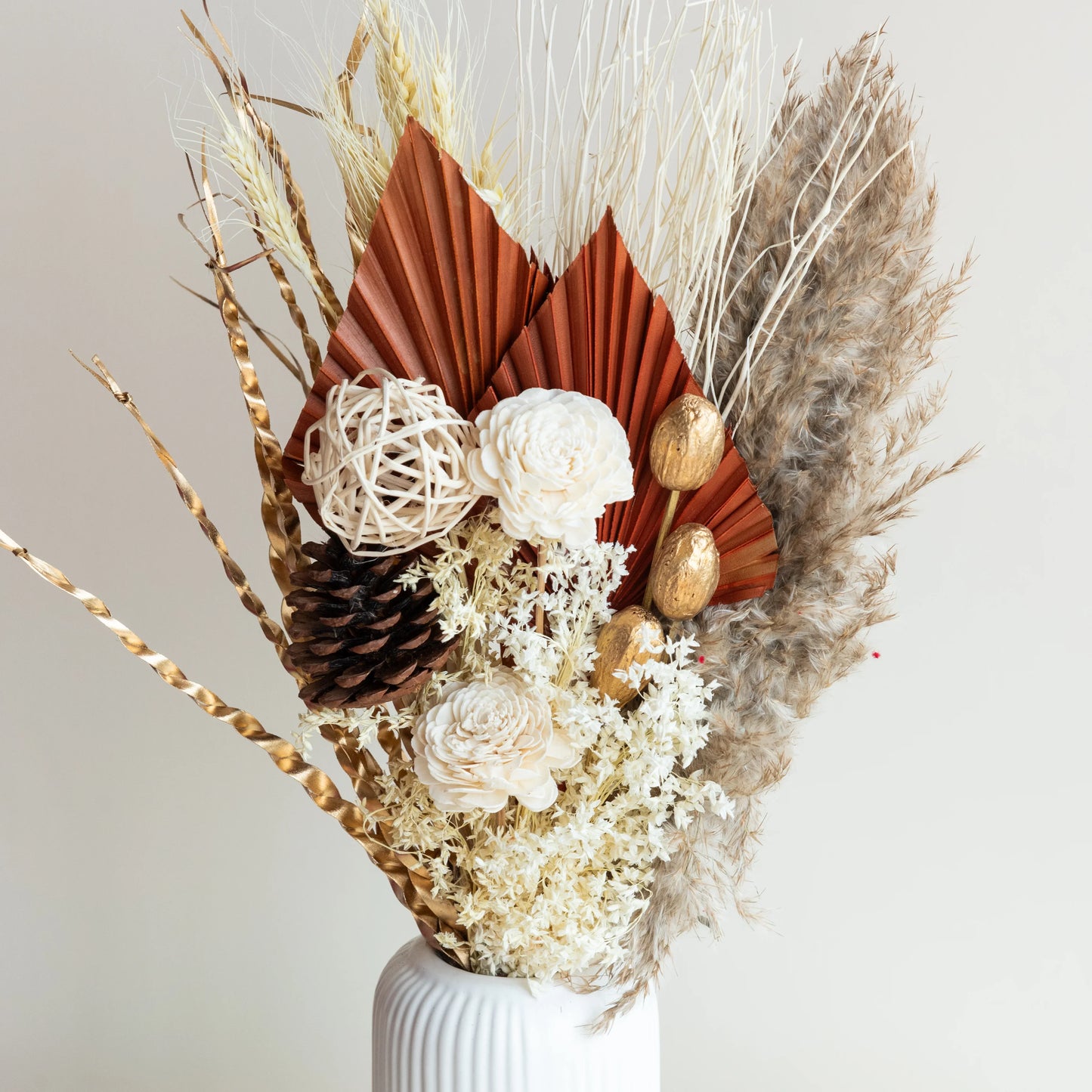 Golden Sunset Bunch in a White Ribbed Vase