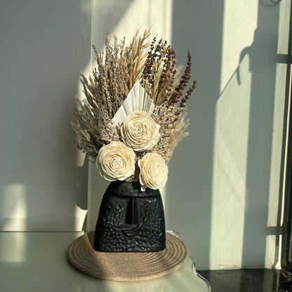 Serene Bunch In Black Quirky Face Vase