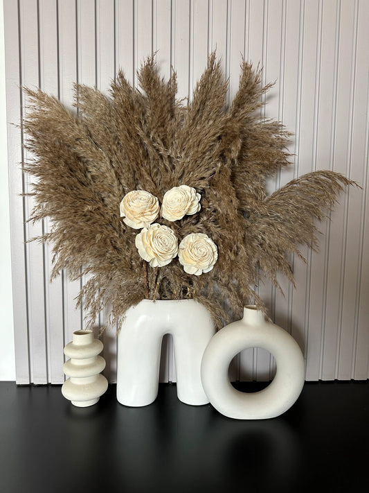 Boho Pampas Bunch in a White U Shaped Vase