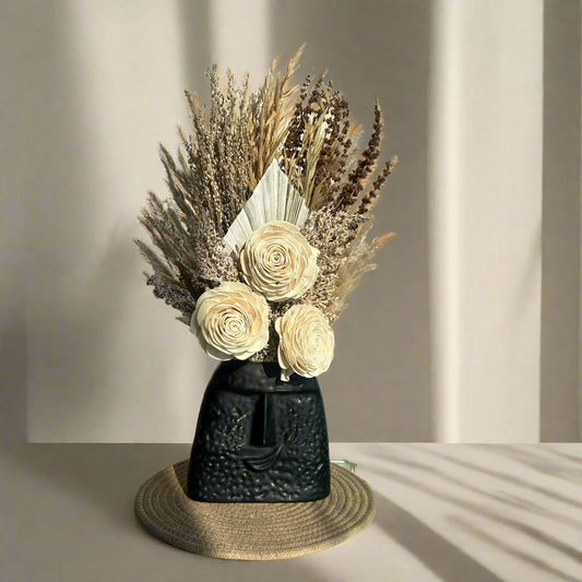 Serene Bunch In Black Quirky Face Vase
