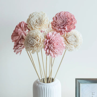 Blush Pink and White Sola Wood Flowers Sticks In a White Ribbed Vase