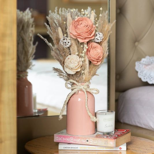 La Vie En Rose Pink Bunch In Pink Bloom Metal Vase