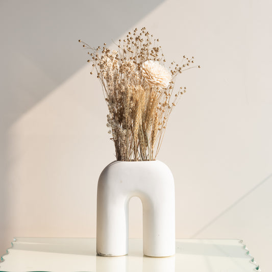 Harvest Bunch in a White U Shaped Vase