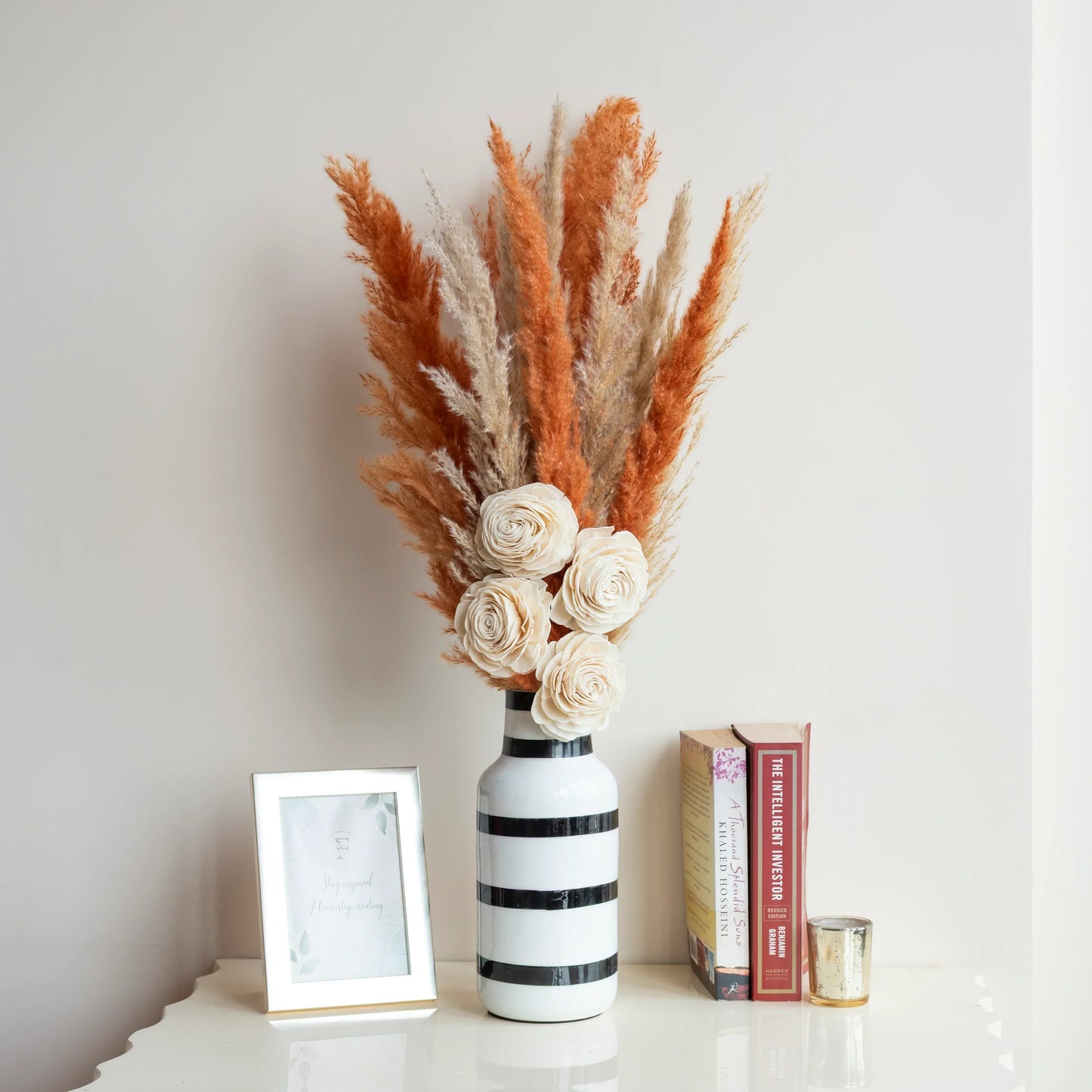 Honey and Glow Boho Pampas  Bundle In Retro Metal Vase