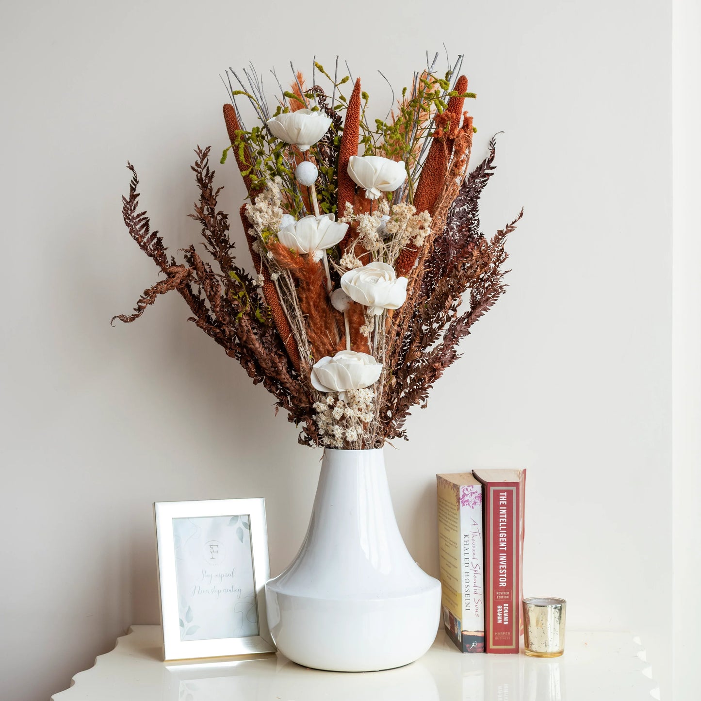 Wildwood Bunch In White Mirage Metal Vase