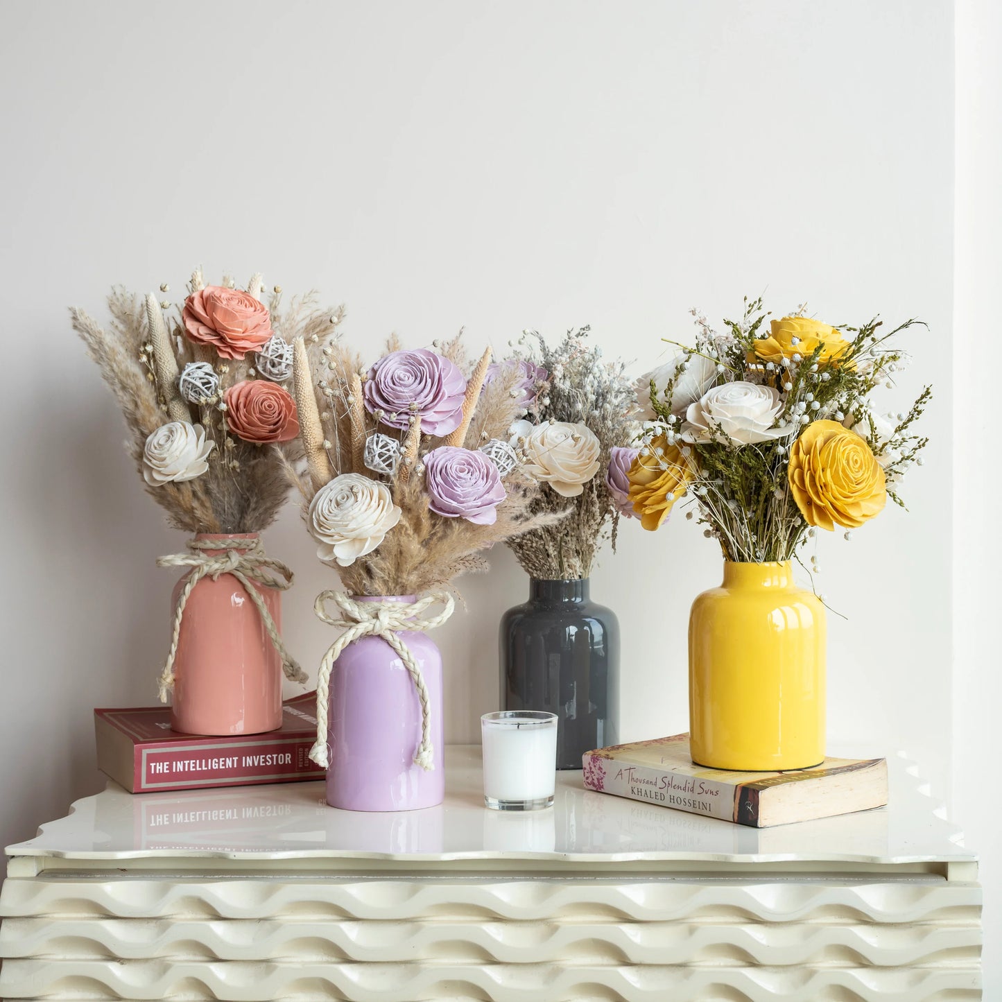 Joy Jar Series ( 4 Bunches In 4 Metal Vases)