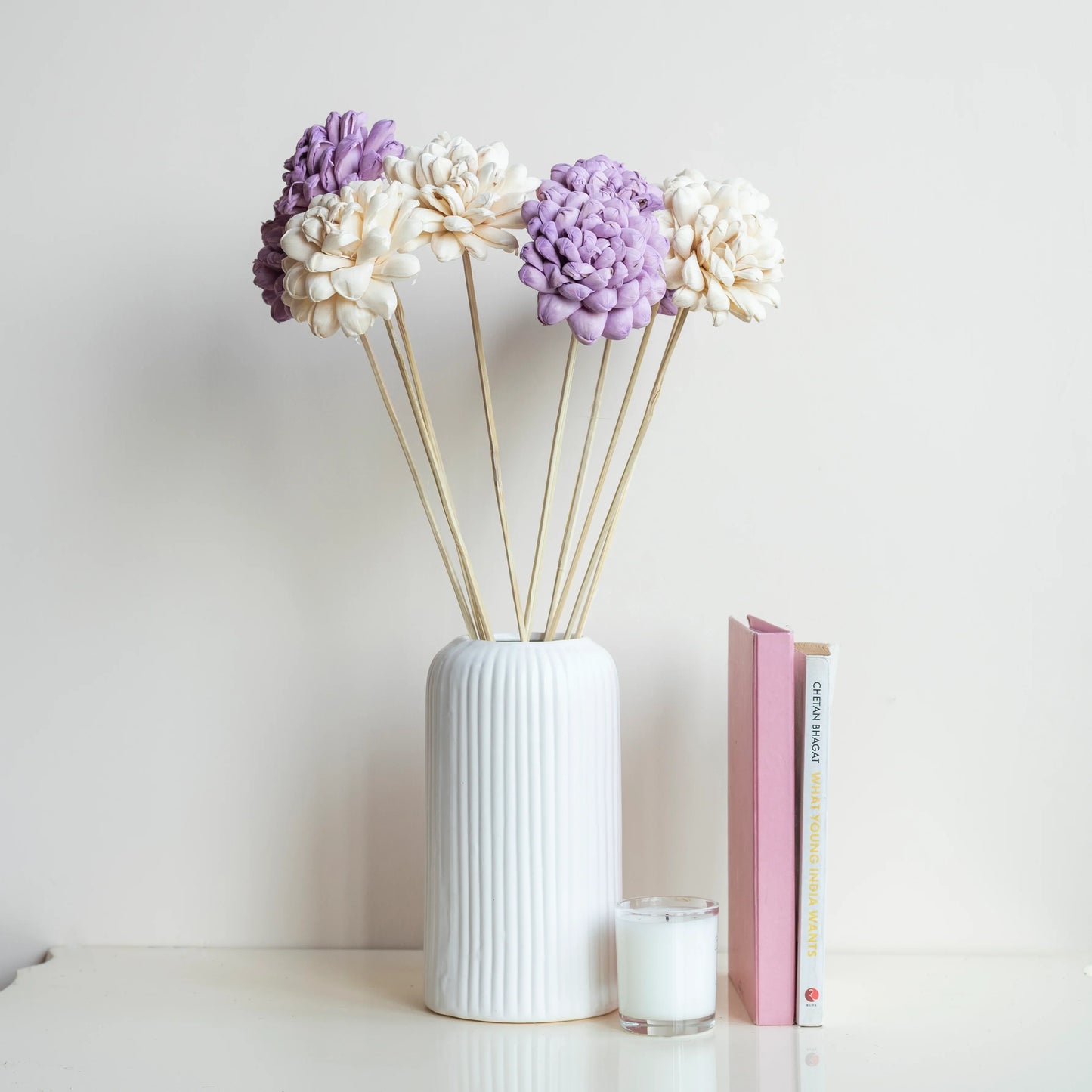 Lilac and White Sola Wood Flowers Sticks (5 Sticks)