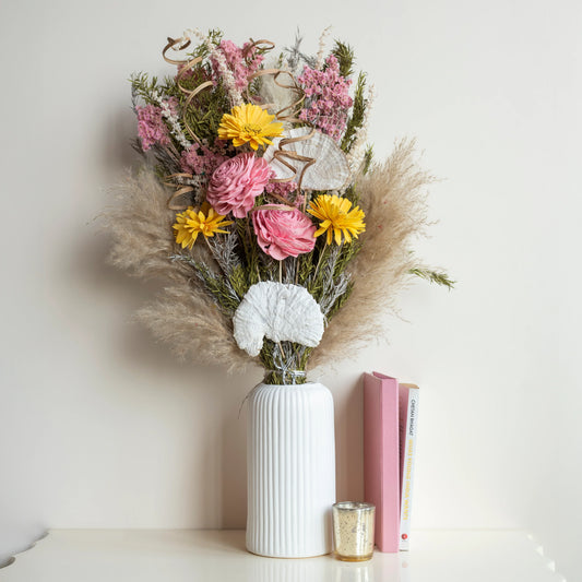 Sun & Blush Bunch In White Ribbed Vase