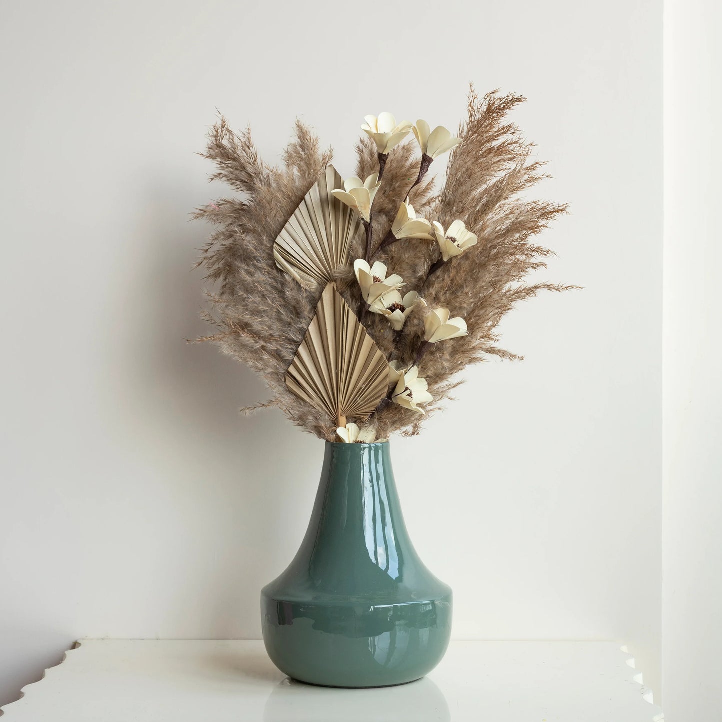 Boho Garden Bunch in green mirage metal vase