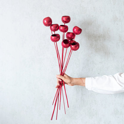 Red Glittery Bel Cup Sticks (Set Of 10)