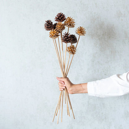 Gold & Brown Pine Cone Sticks (Set of 10 pcs)