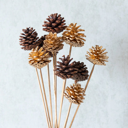 Gold & Brown Pine Cone Sticks (Set of 10 pcs)