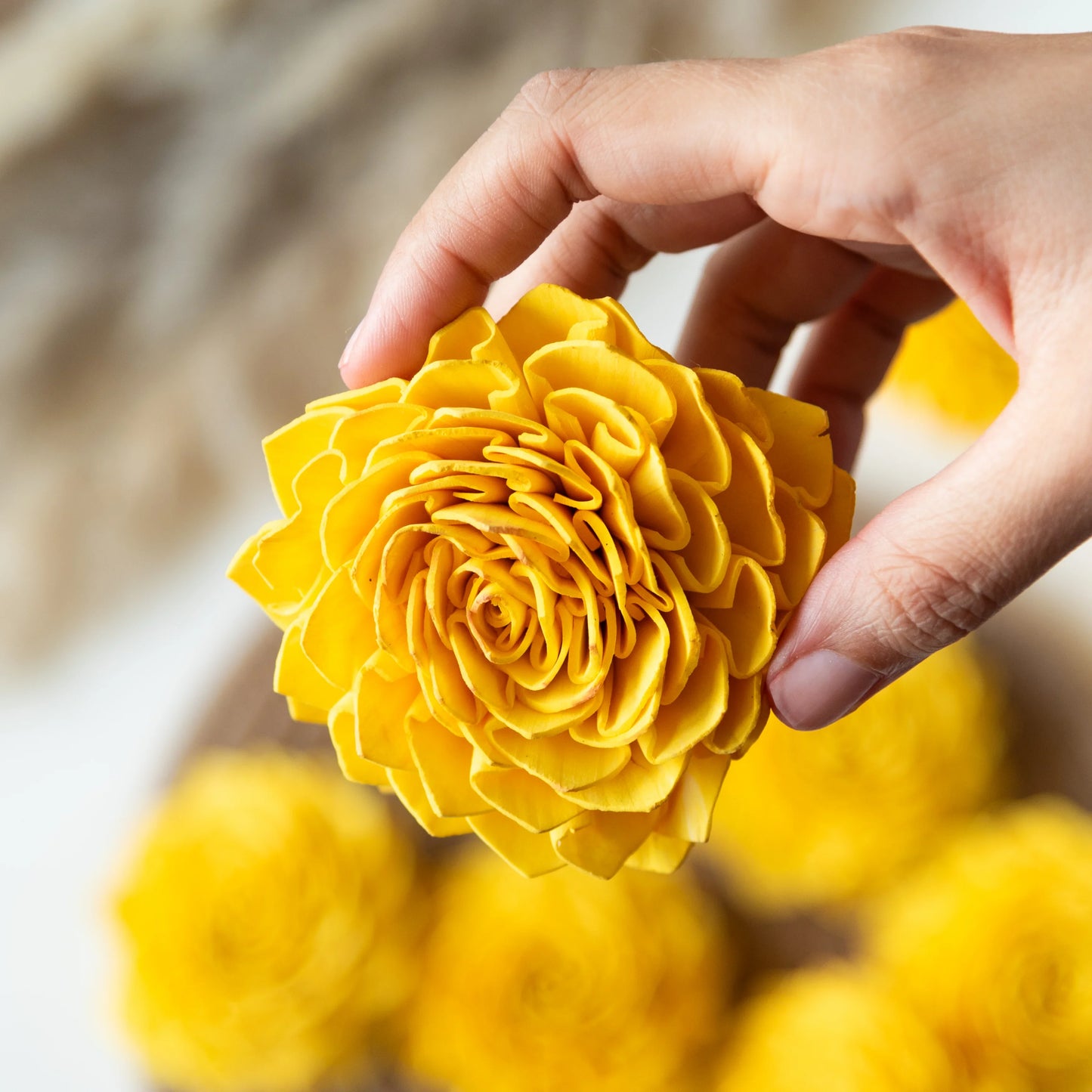 Yellow and Peach Sola Wood Flowers Set (Pack of 10)