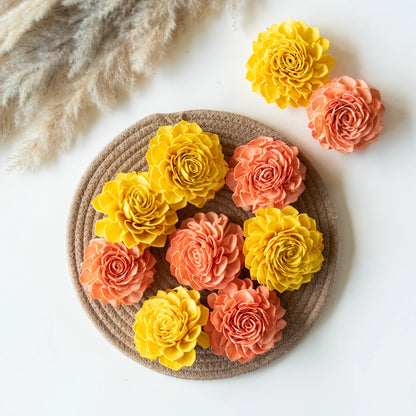 Yellow and Peach Sola Wood Flowers Set (Pack of 10)