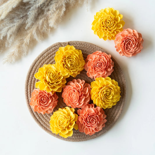 Yellow and Peach Sola Wood Flowers Set (Pack of 10)