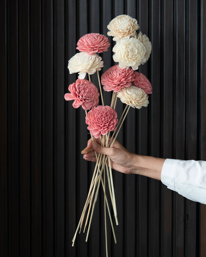 Rose Pink and White Sola Wood Flowers Sticks (Set of 10)