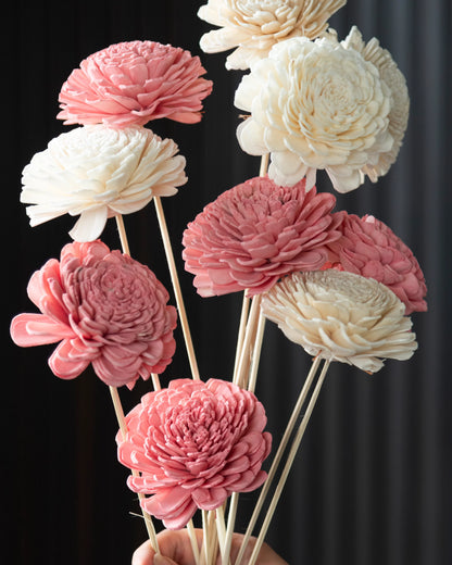 Rose Pink and White Sola Wood Flowers Sticks (Set of 10)