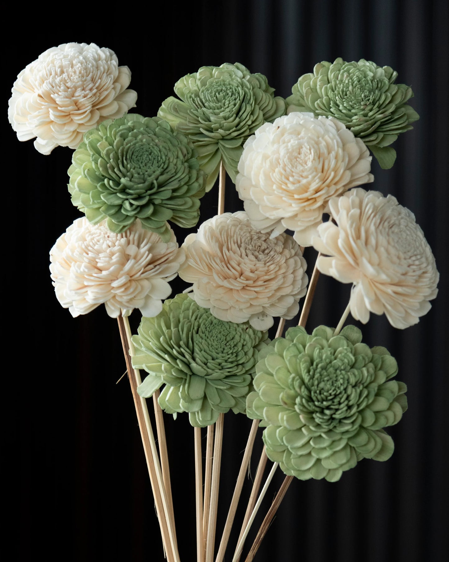 Garden Green and White Sola Wood Flowers Sticks (Set of 10)