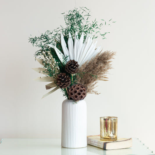 Wild Forest Bunch in a White Ribbed Vase