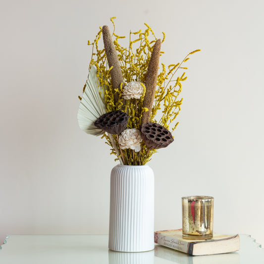 Sunlit Serenity Bunch in a White Ribbed Vase