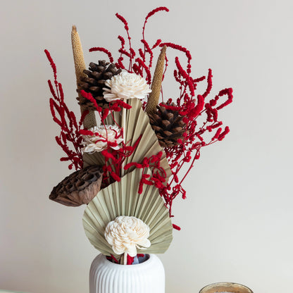 Scarlet Bunch in a White Ribbed Vase