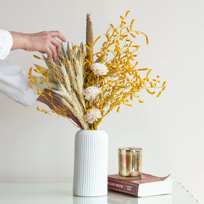 Sun-Kissed Oasis Bunch in a White Ribbed Vase