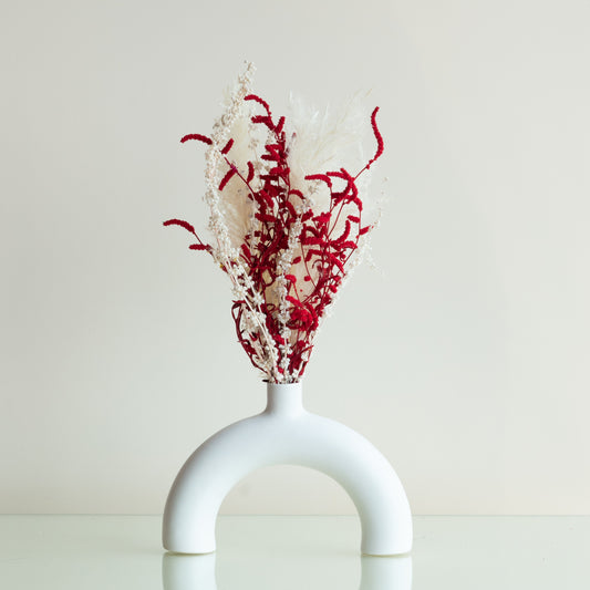 Cherry Dazzle Bunch n a Half Ring White Vase