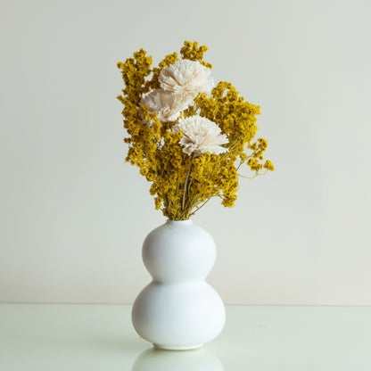 Yellow Gypsy and Carnation Bunch In a Double Layered Orb Vase