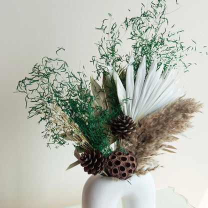 Wild Forest Bunch in a White U Shaped Vase