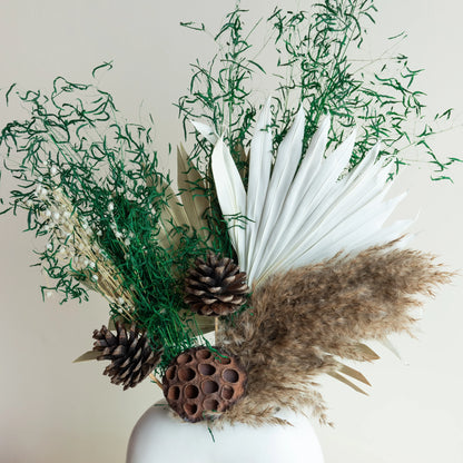 Wild Forest Bunch in a White U Shaped Vase