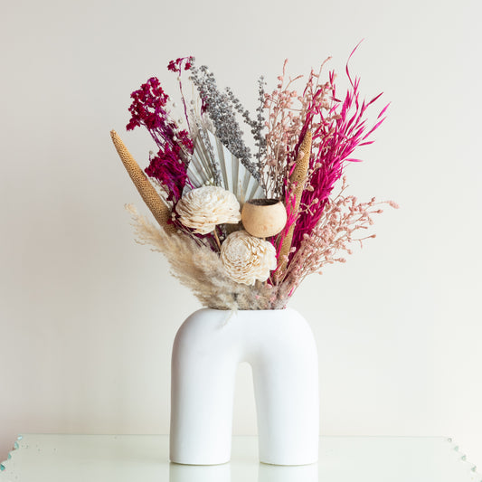 Blush Pink Bunch in a White U Shaped Vase