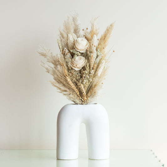 Ivory Dream Bunch in a White U Shaped Vase