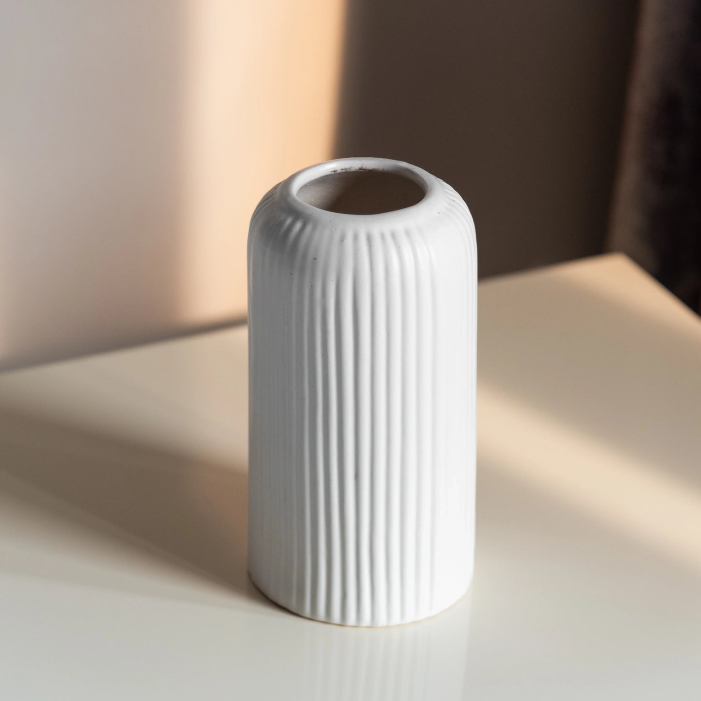 White Ribbed Vase