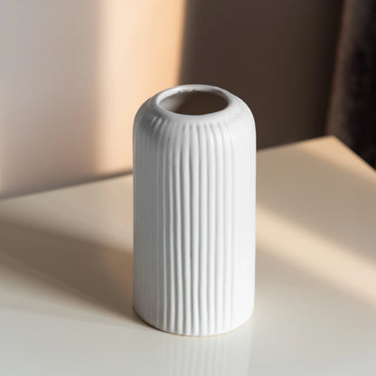 White Ribbed Vase