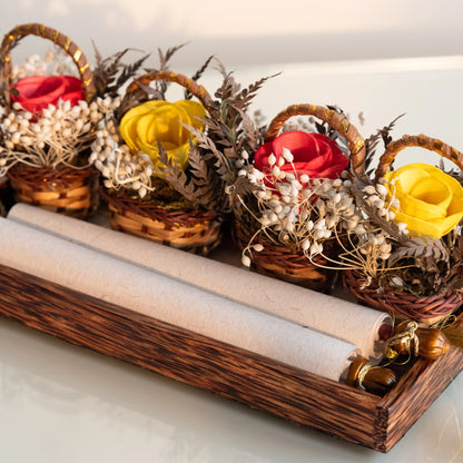 Floral Mini Basket- Red and Yellow (Set of 6)